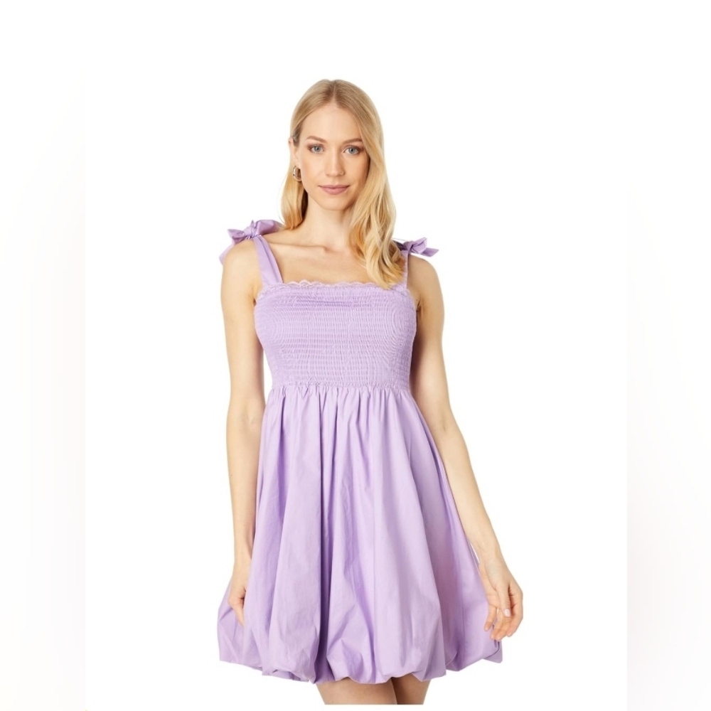 BCBGeneration Purple Mini Dress with Ruffled Straps and Square Neck
